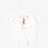 House of Nigh white t-shirt inspired by running clubs, Steve Prefontaine, and 1970s sports posters & memorabilia. Made with 250 GSM brushed cotton. Milled and dyed in North America for a luxury sportswear look and feel.