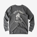 House of Nigh vintage grey long sleeve t-shirt Title Fight graphic inspired by 1960's - 80's boxing title fight advertisements. The shirt has shortened cuffs, is made with 250 GSM, and enzyme washed, all in North America for a luxury sportswear look and feel