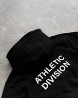 House of Nigh athletic division black hoodie made with 450 GSM cotton and a water based print for breathability in North America for a luxury sportswear look and feel